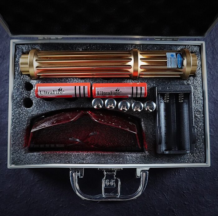 FR-810X 3000mW 450nm Gatling Burning High Power Blue Laser Pointer Kits Gold - Image 2