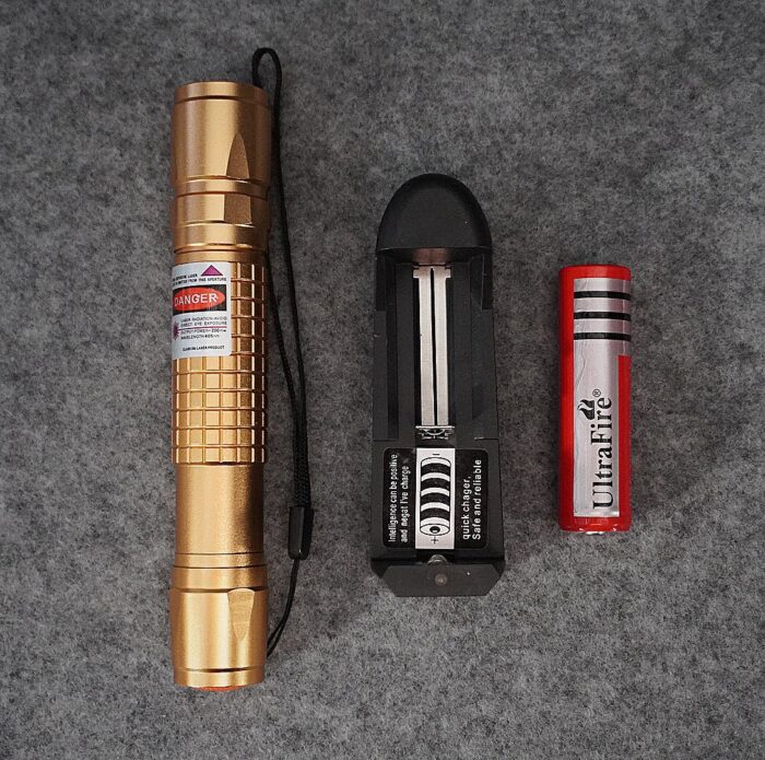 FR-900B 1000mW Extension-Type Focus Blue Dot Laser Pointer Pen with 18650 Rechargeable Battery Gold - Image 3